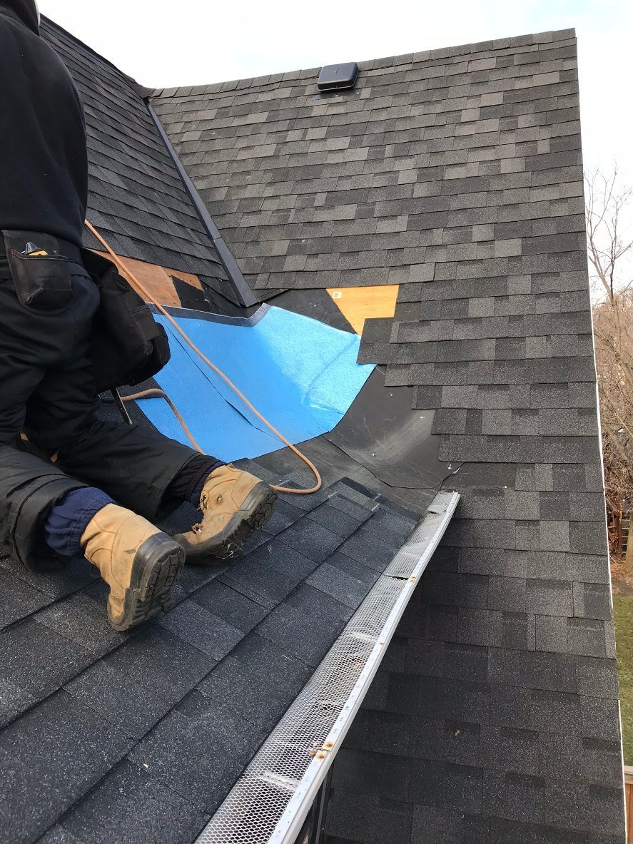 Roof repair in progress